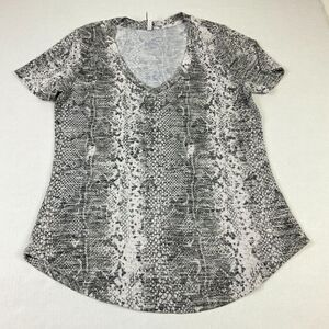 Z Supply Womens Knit Top Snakeskin Print V-Neck Short Sleeve Stretch Shirt Small